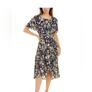 Anne Klein Navy Floral Midi Dress